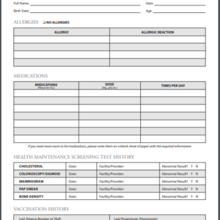 Medical history form