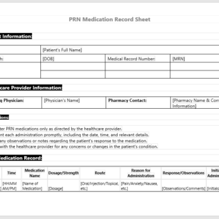 PRN Medication Record Sheet