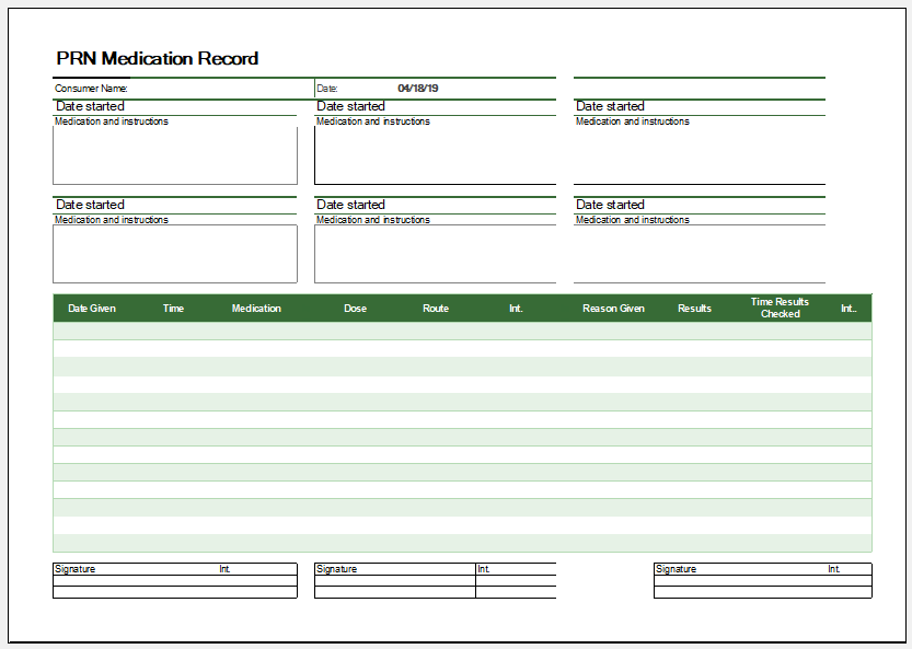 Prn Medication Record Sheet Log Printable Medical Forms Letters Sheets