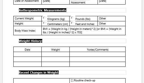 Patient Weight Assessment Form
