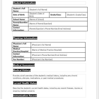 Physician Report Form for School Pupil