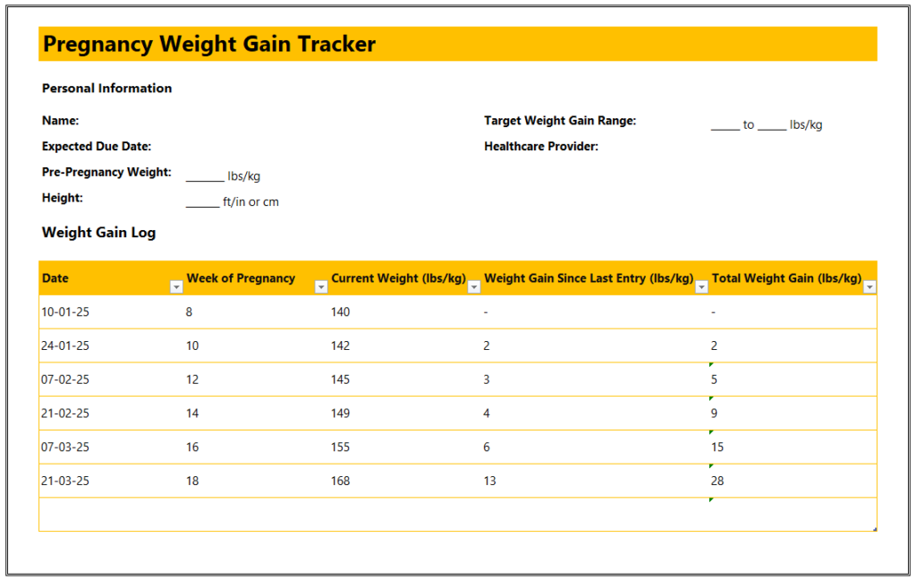 Pregnancy Weight Gain Tracker for Excel