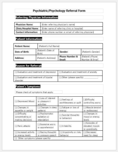 Psychiatric/Psychology Referral Form