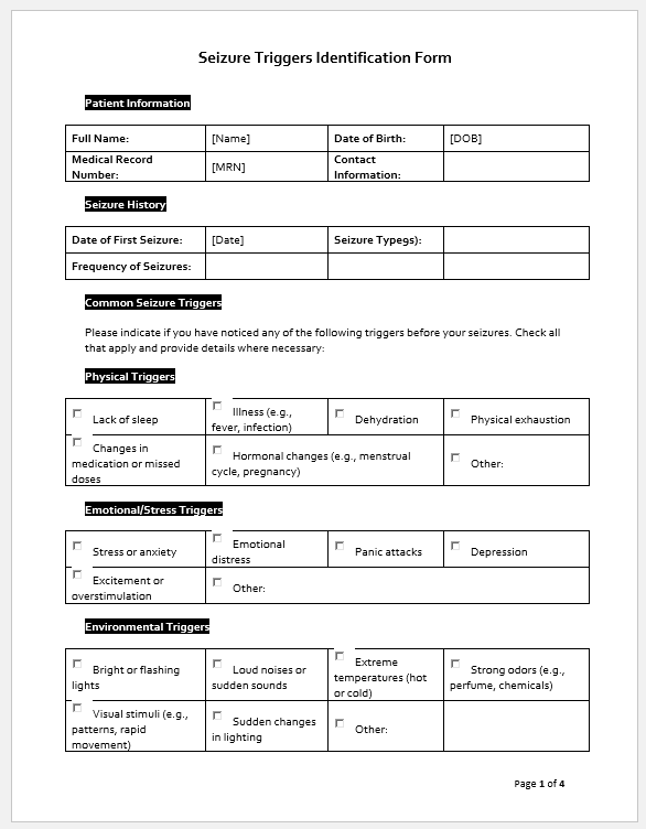 Seizure Triggers Identification Form