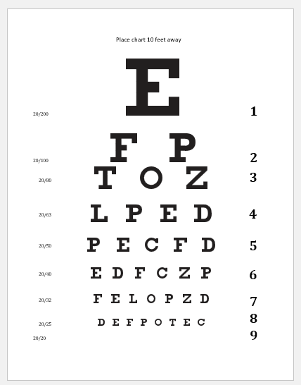 snellen charts for eye examination printable medical