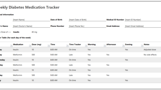 Weekly Diabetes Medication Tracker Template