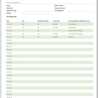 Contraceptive Pill Tracker Template