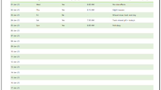 Contraceptive Pill Tracker Template