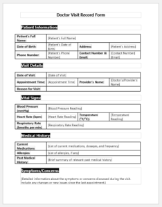 Doctor Visit Record Form Template for Word | Download Sample