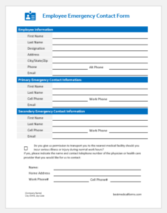 Emergency Contact Forms for MS Word | Download Samples