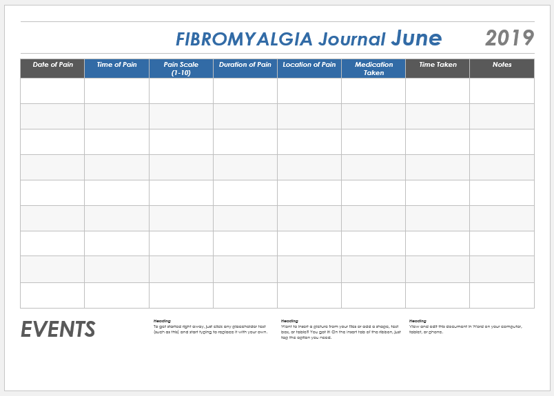 Fibromyalgia Journal Template For Word Download