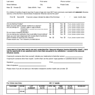 Flu vaccine consent form