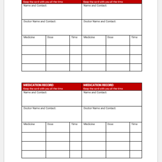 Wallet size medication record card