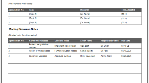 Doctor's Meeting Minutes Sheet for Excel