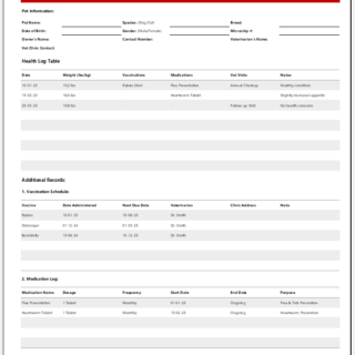 Dog-Cat Health Log Template