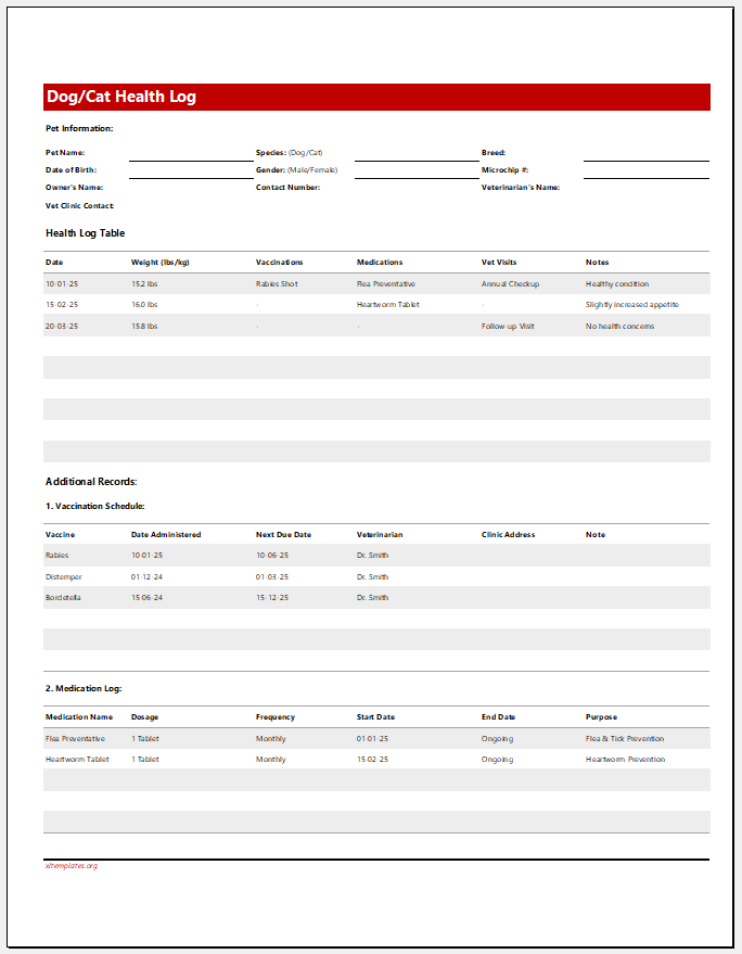 Dog-Cat Health Log Template