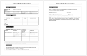 Parkinson Medication Record Sheet