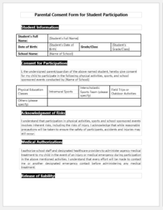 Parental consent form for student participation