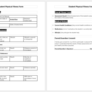 Student Physical Fitness Form