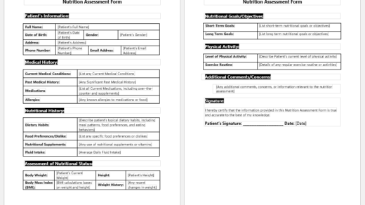Nutrition Assessment Form