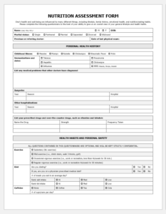 Nutrition Assessment Form Template For Word | Download