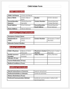 Child Intake Form