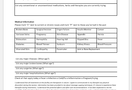 Cupping Intake Form Template