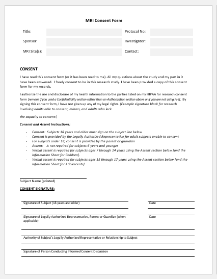 Mri Consent Form Template For Word Download Sample 9650