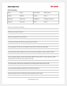 SPA Intake Form Template for Word Download Sample