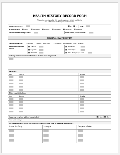 Medical History Record Form SAMPLE Download File