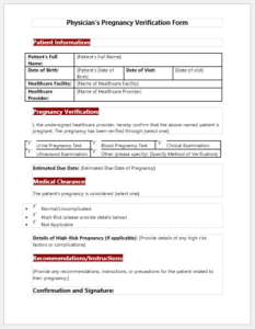 Physician's Pregnancy Verification Form