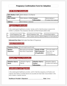 Pregnancy Confirmation Form for Adoption