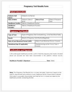 Pregnancy Test Results Form