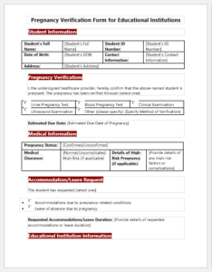 Pregnancy Verification Form for Educational Institutions