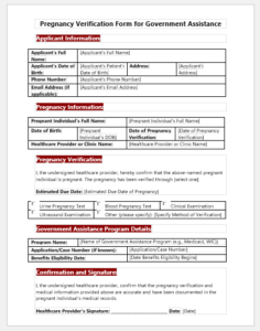 Pregnancy Verification Form for Government Assistance