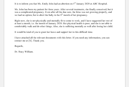 Fake abortion letter from doctor