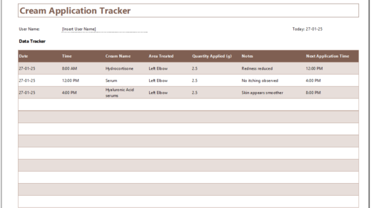 Cream Application Tracker Template