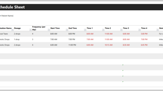 Eye Drop Schedule Sheet Template