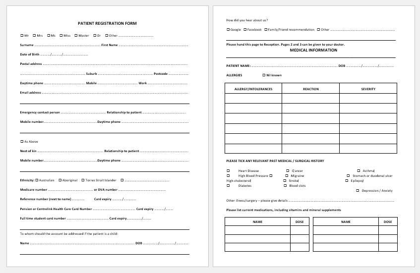 Patient Registration Form Template For Word Download FREE