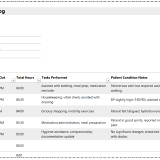 Home Healthcare Duties Log Template for Excel