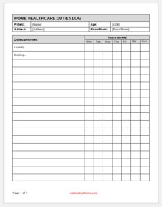 Home Healthcare Duties Log Template | Download File