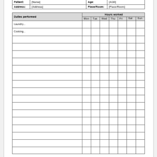Home healthcare duties log template