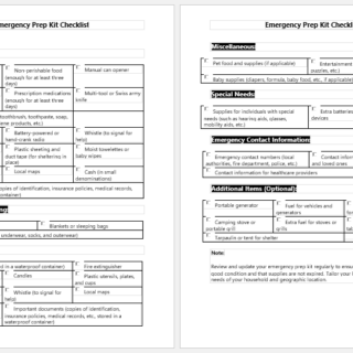 Emergency Prep Kit Checklist