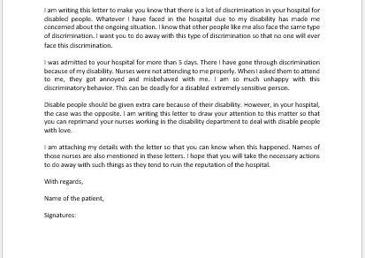 Grievance Letter to Doctor for Discrimination