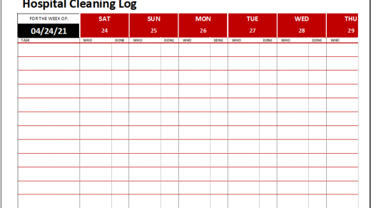 Hospital Cleaning Log Template
