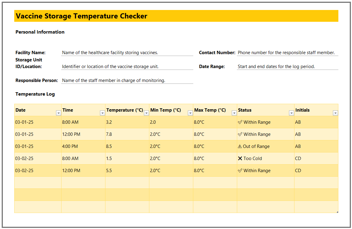 Vaccine Storage Temperature Checker for Excel