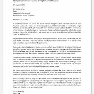 Medical negligence complaint letter