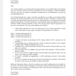 Cosmetic Procedure Financial Agreement Letter