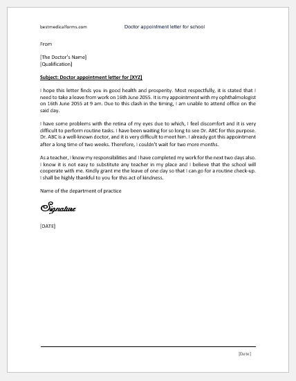 Doctor Appointment Letter For School Download Letter