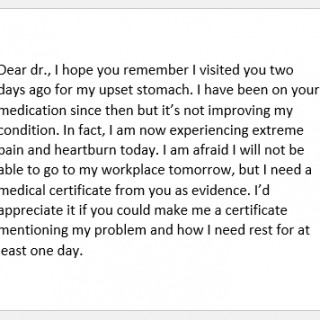 Request message to doctor for medical certificate